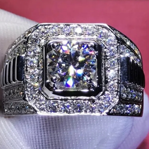 MENS  ROUND CUT SIGNITY DIAMOND PINKY RING - Picture 2 of 3